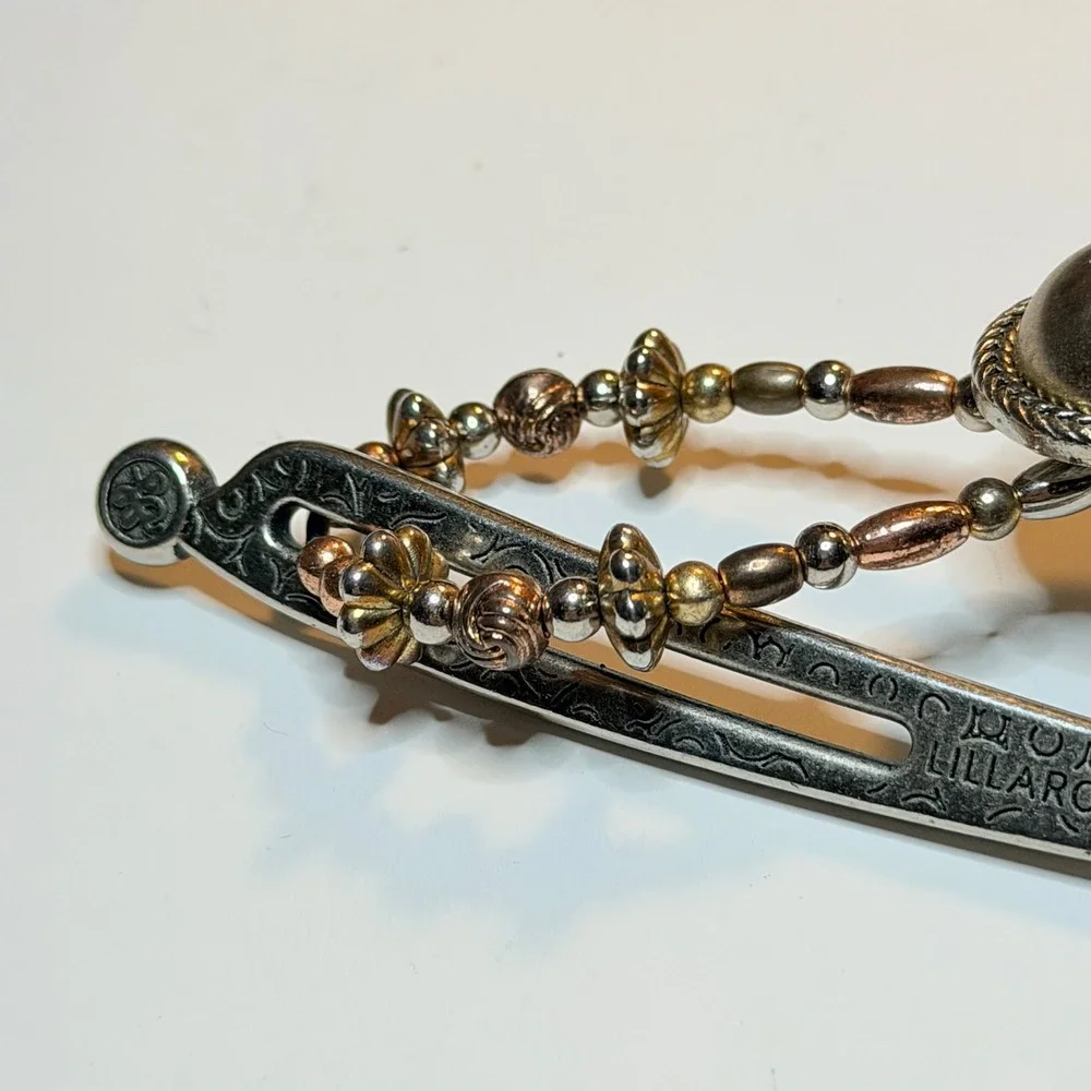Lilla Rose Flexi Clip Mixed Metal Beaded Hair Accessory Silver Gold Tone Large